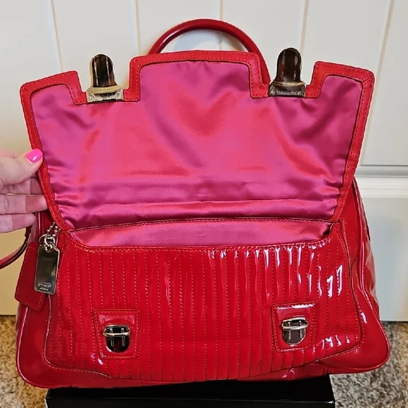 Coach 2011 Red Patent Leather Quilted Satchel - Picture 7 of 13